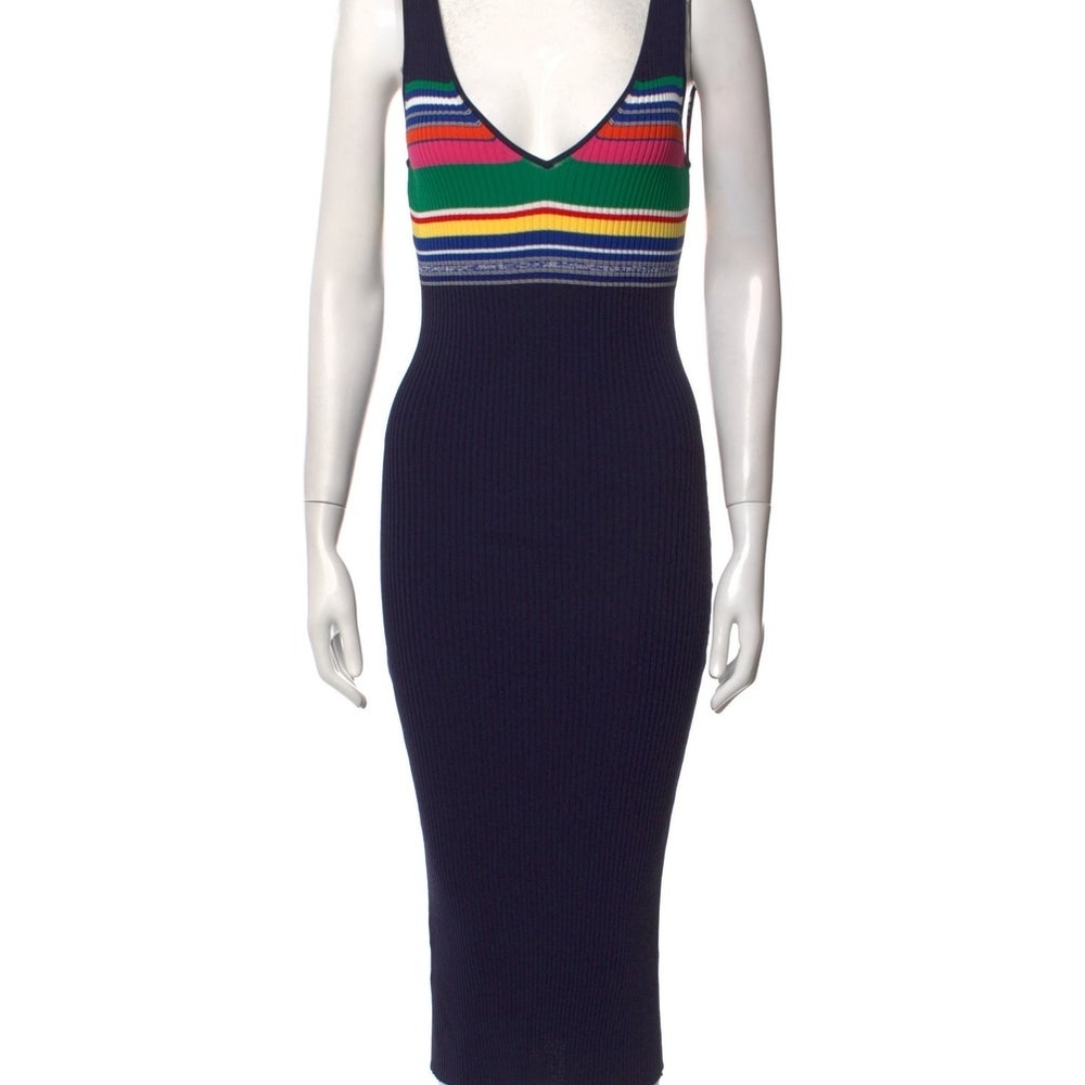 NWT XL STAUD Multicolor Striped Rib Knit Midi Dress - Picture 2 of 14
